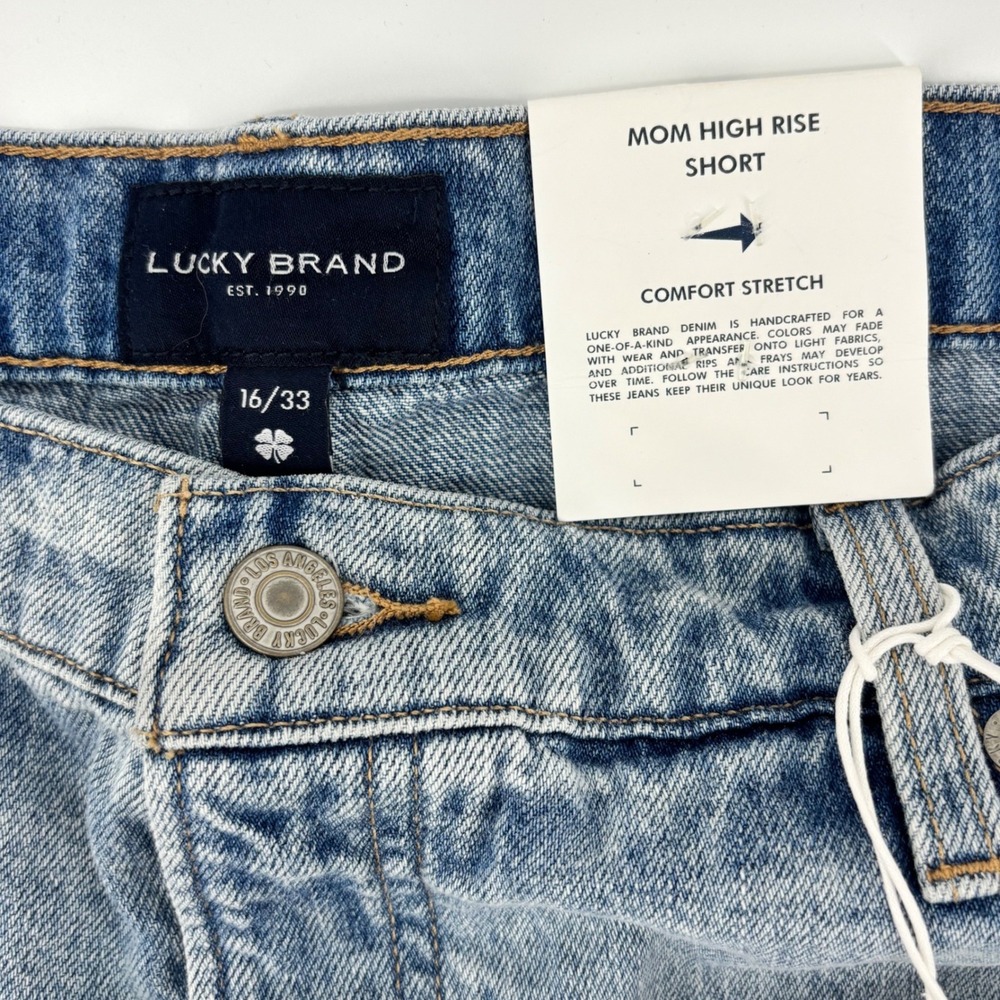 Lucky Brand Mom High Rise Short 16/33 Distressed Denim Light Wash New - Picture 3 of 9
